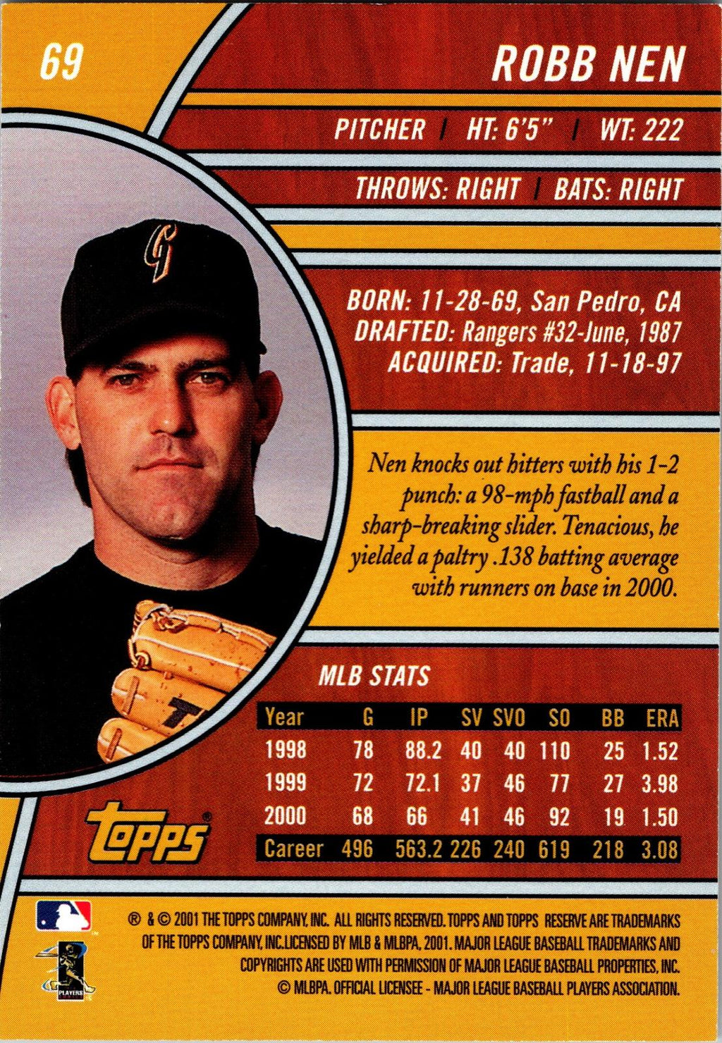 2001 Topps Reserve #69 Robb Nen
