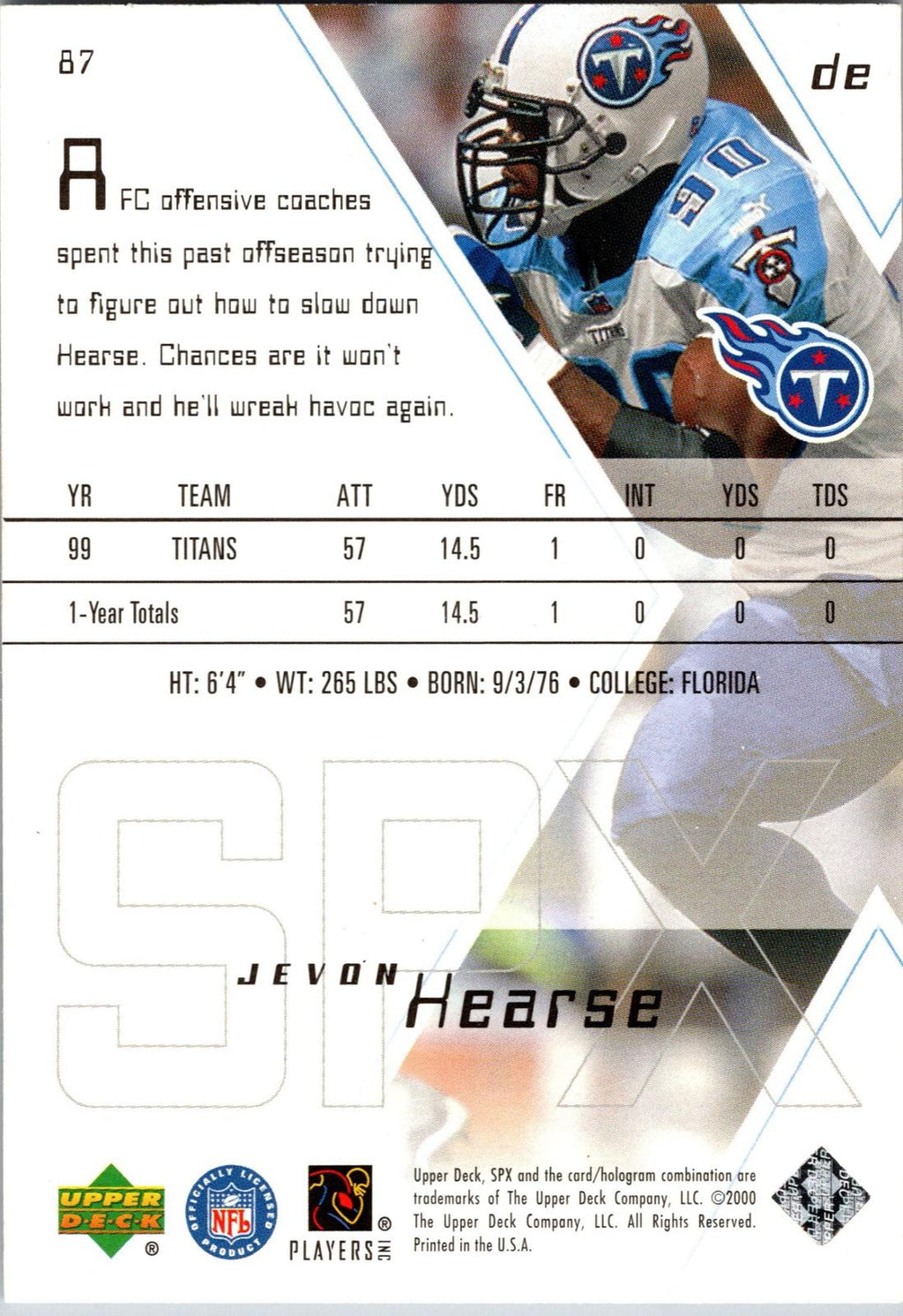 2000 SPx #87 Jevon Kearse