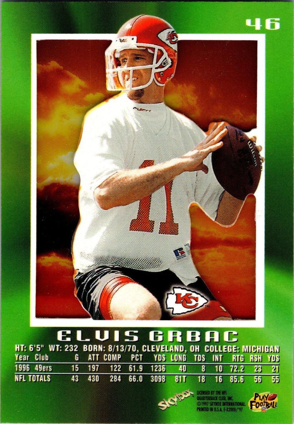 1997 SkyBox E-X2000 #46 Elvis Grbac