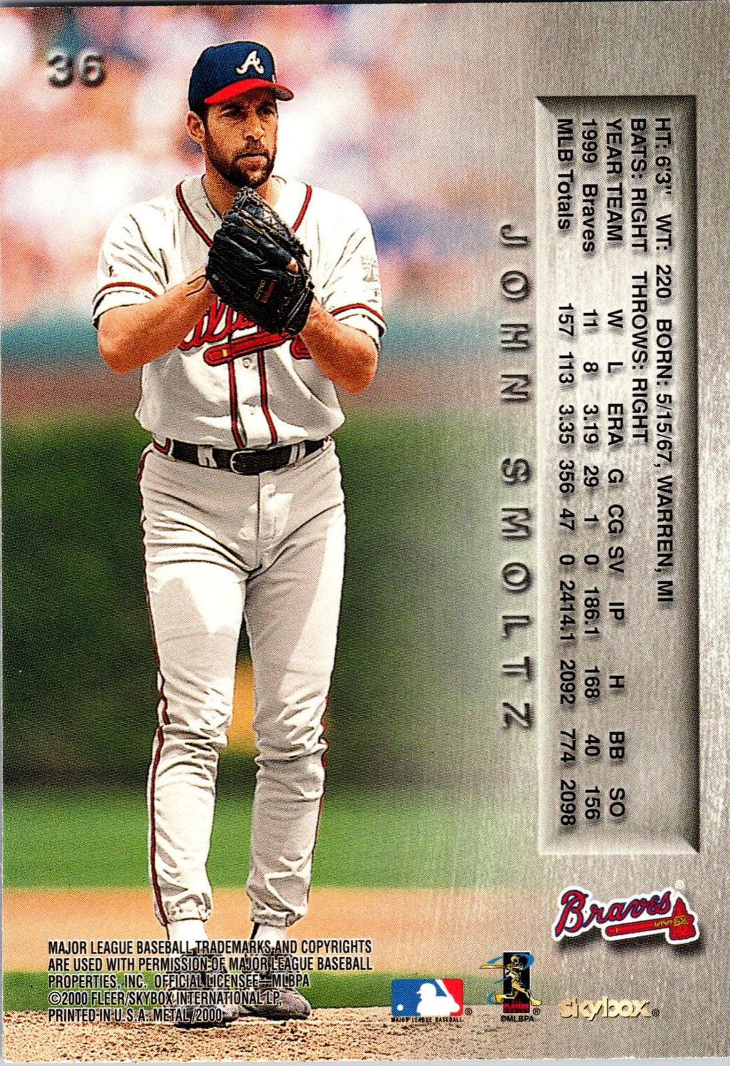 2000 Metal #36 John Smoltz Emerald