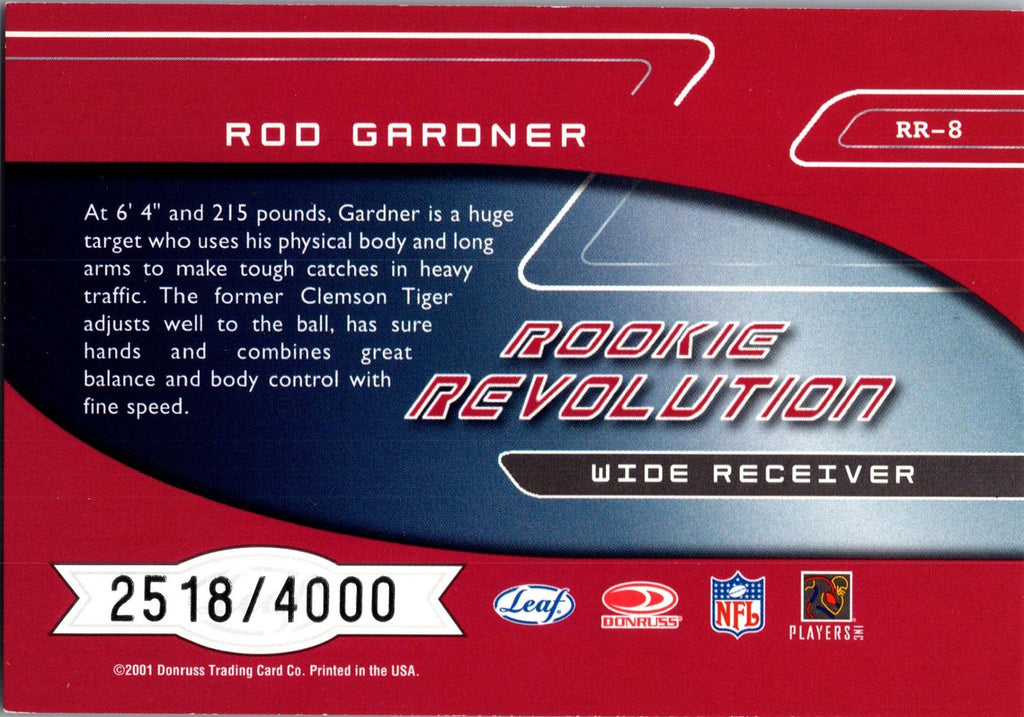 2001 Quantum Leaf #RR-8 Rod Gardner Rookie Revolution #/4000