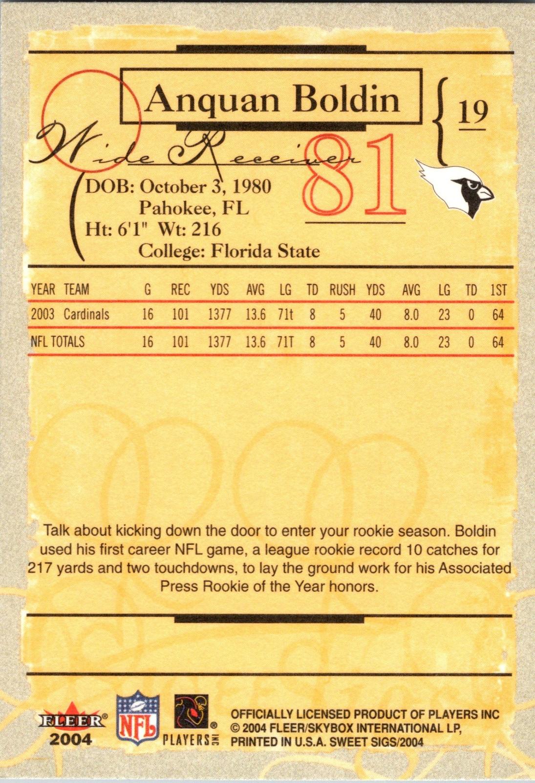 2004 Fleer Sweet Sigs #19 Anquan Boldin