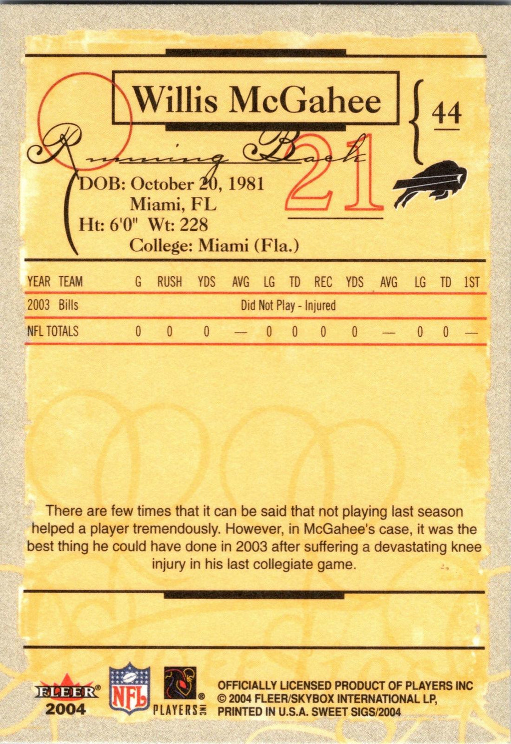 2004 Fleer Sweet Sigs #44 Willis McGahee