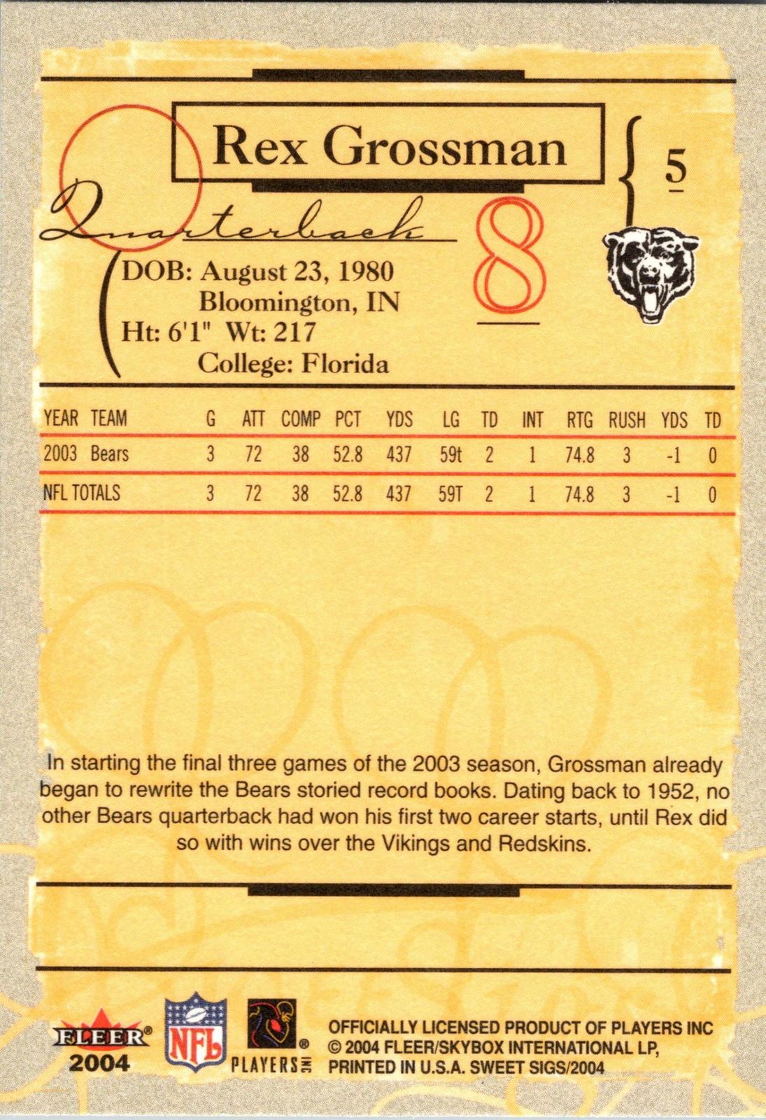 2004 Fleer Sweet Sigs #5 Rex Grossman