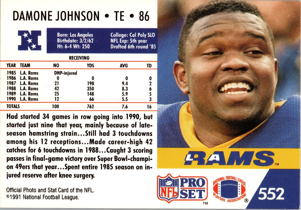 1991 Pro Set #552 Damone Johnson