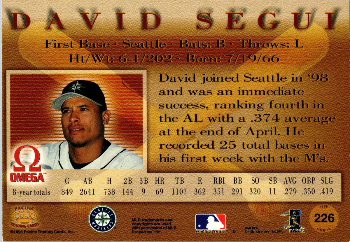 1998 Pacific Omega #226 David Segui