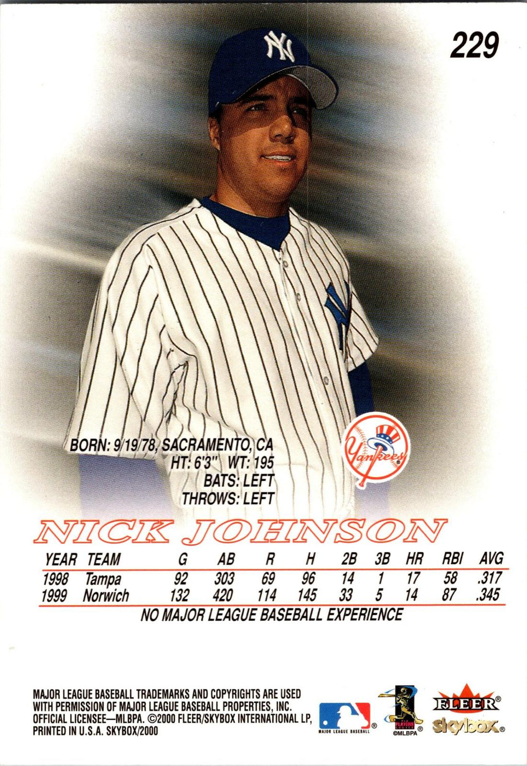 2000 SkyBox #229 Nick Johnson