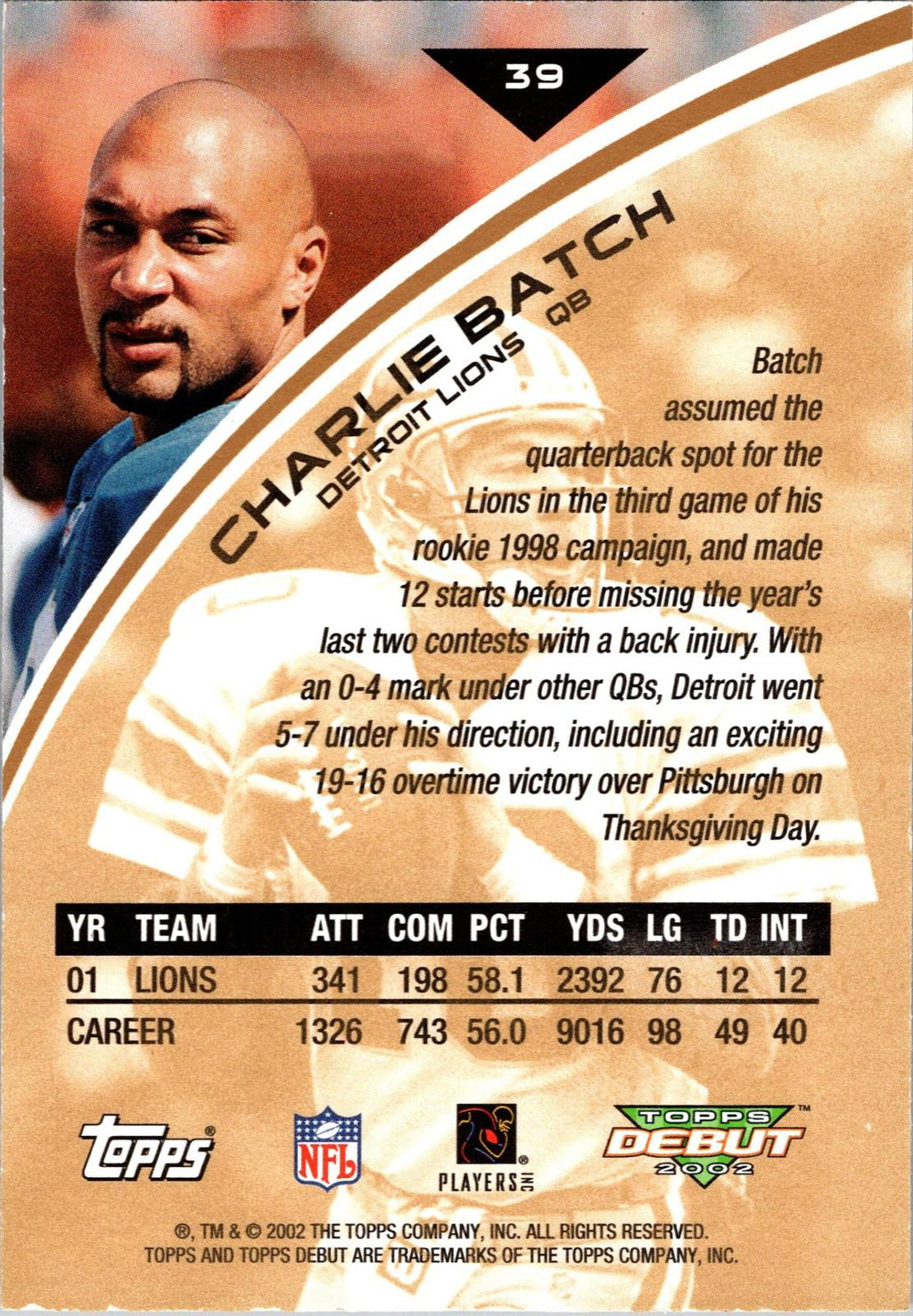 2002 Topps Debut #39 Charlie Batch