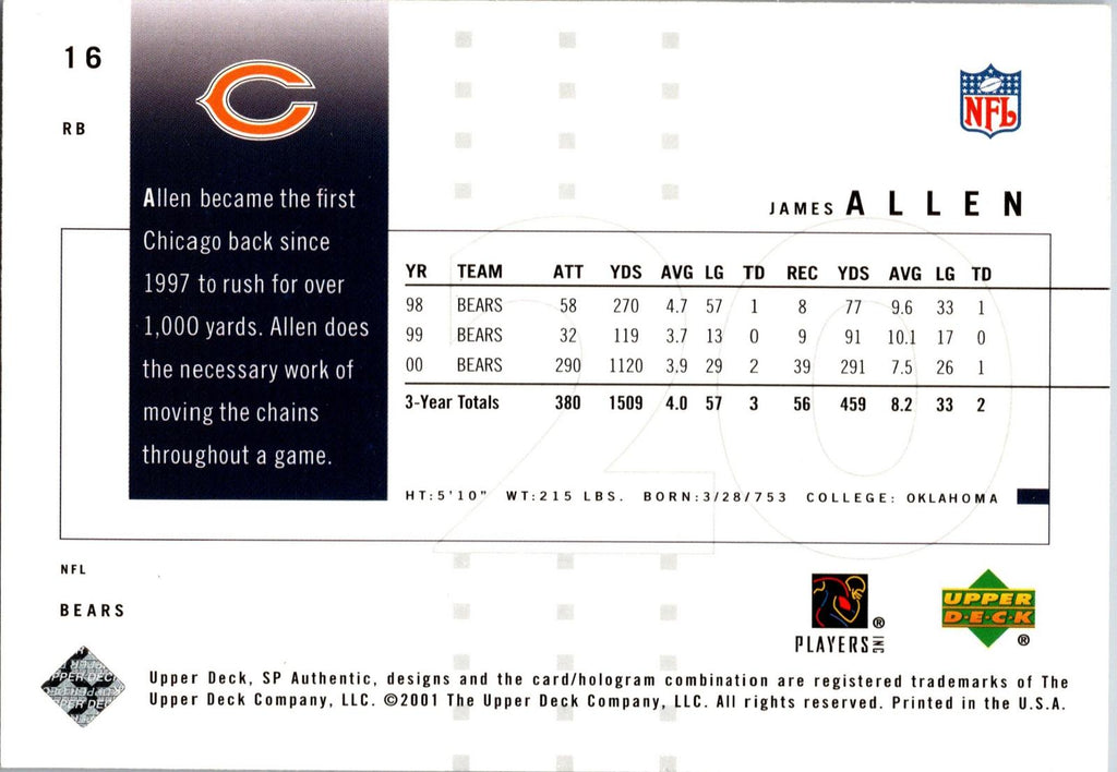 2001 SP Authentic #16 James Allen
