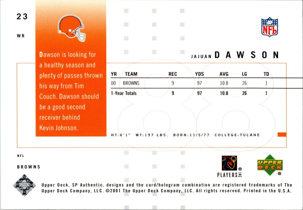 2001 SP Authentic #23 JaJuan Dawson