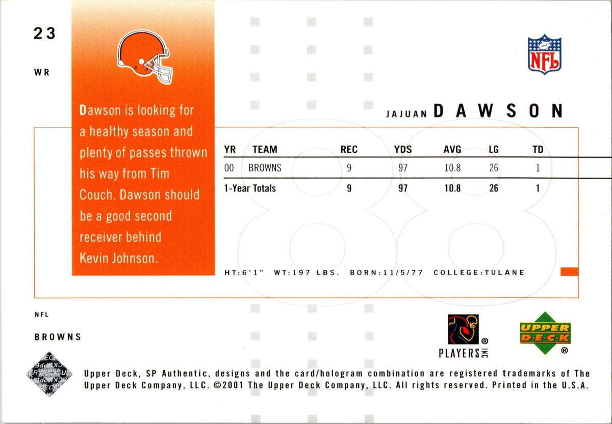 2001 SP Authentic #23 JaJuan Dawson