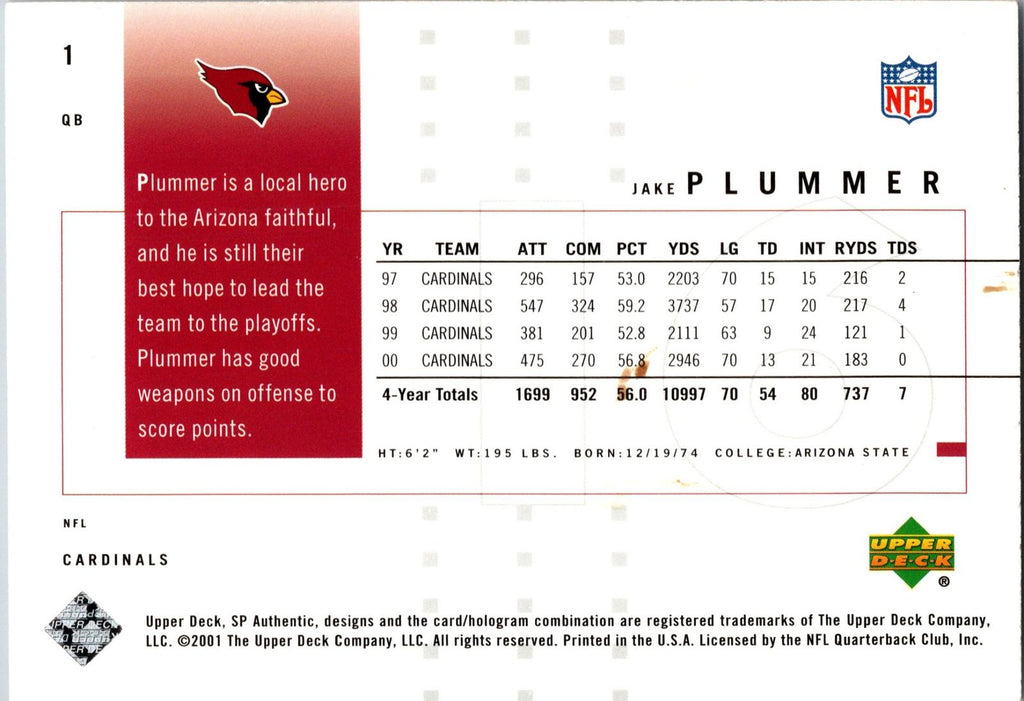 2001 SP Authentic #1 Jake Plummer