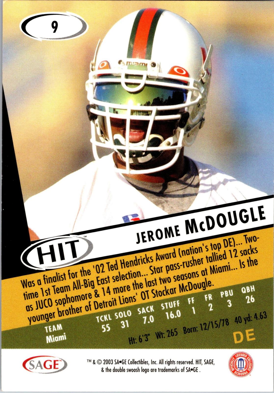 2003 SAGE HIT #9 Jerome McDougle