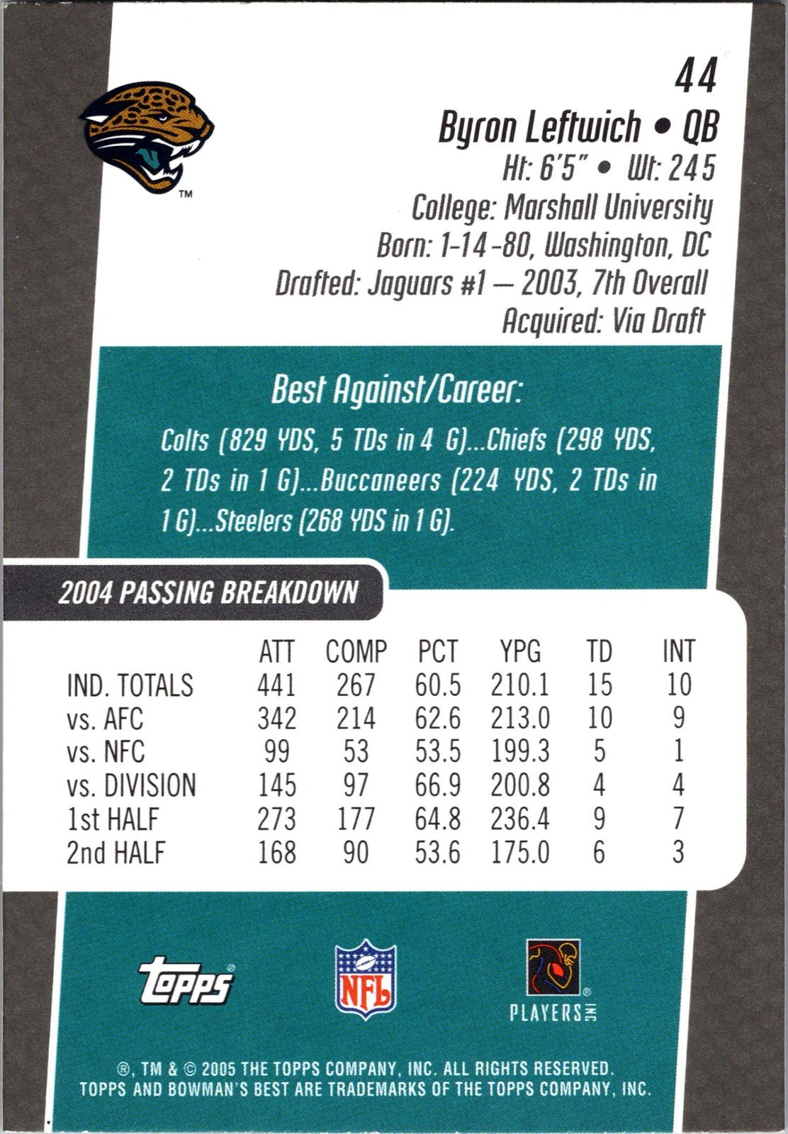 2005 Bowman's Best #44 Byron Leftwich