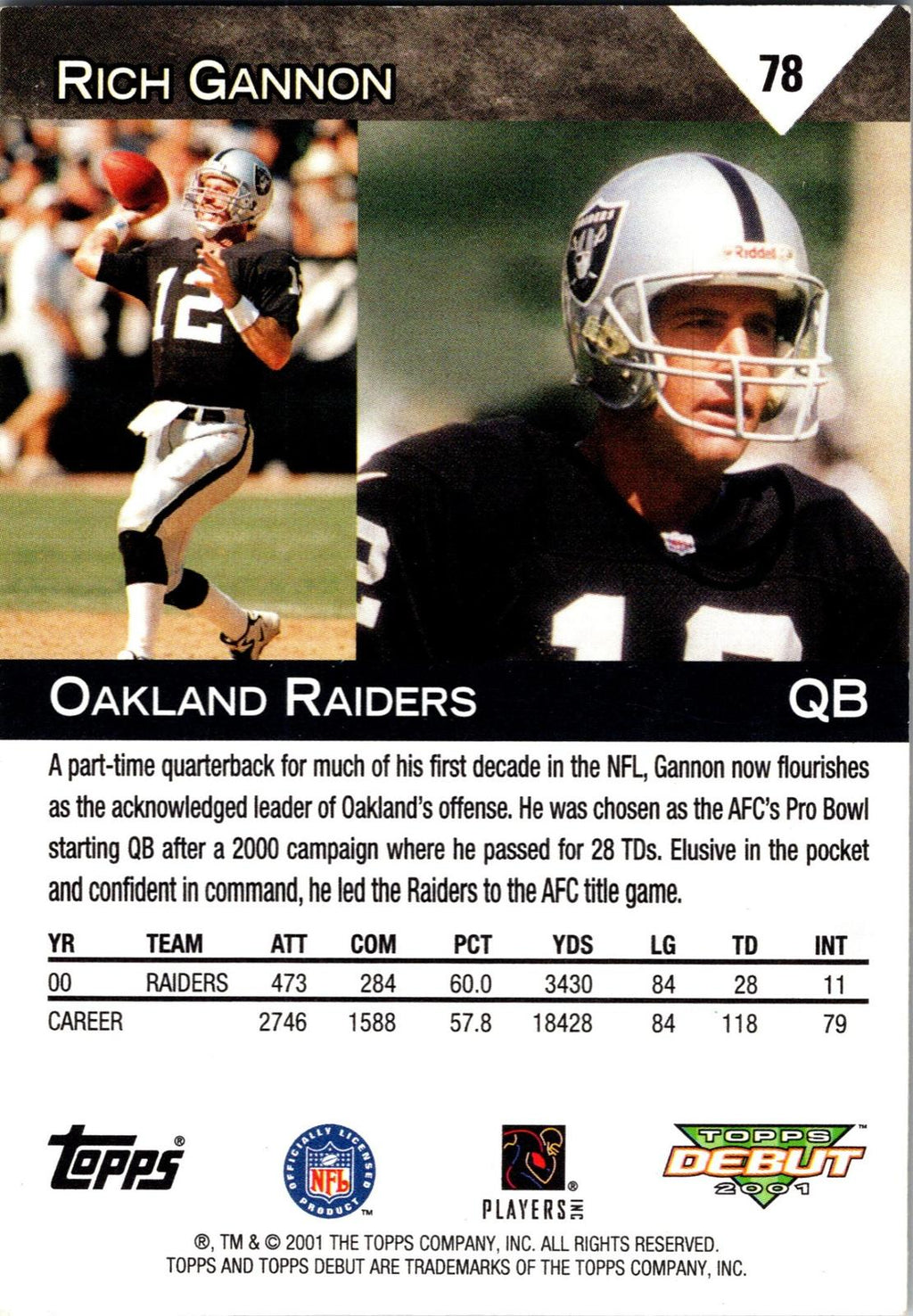 2001 Topps Debut #78 Rich Gannon