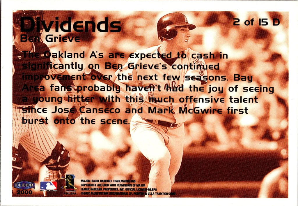 2000 Fleer Tradition #2 D Ben Grieve Dividends