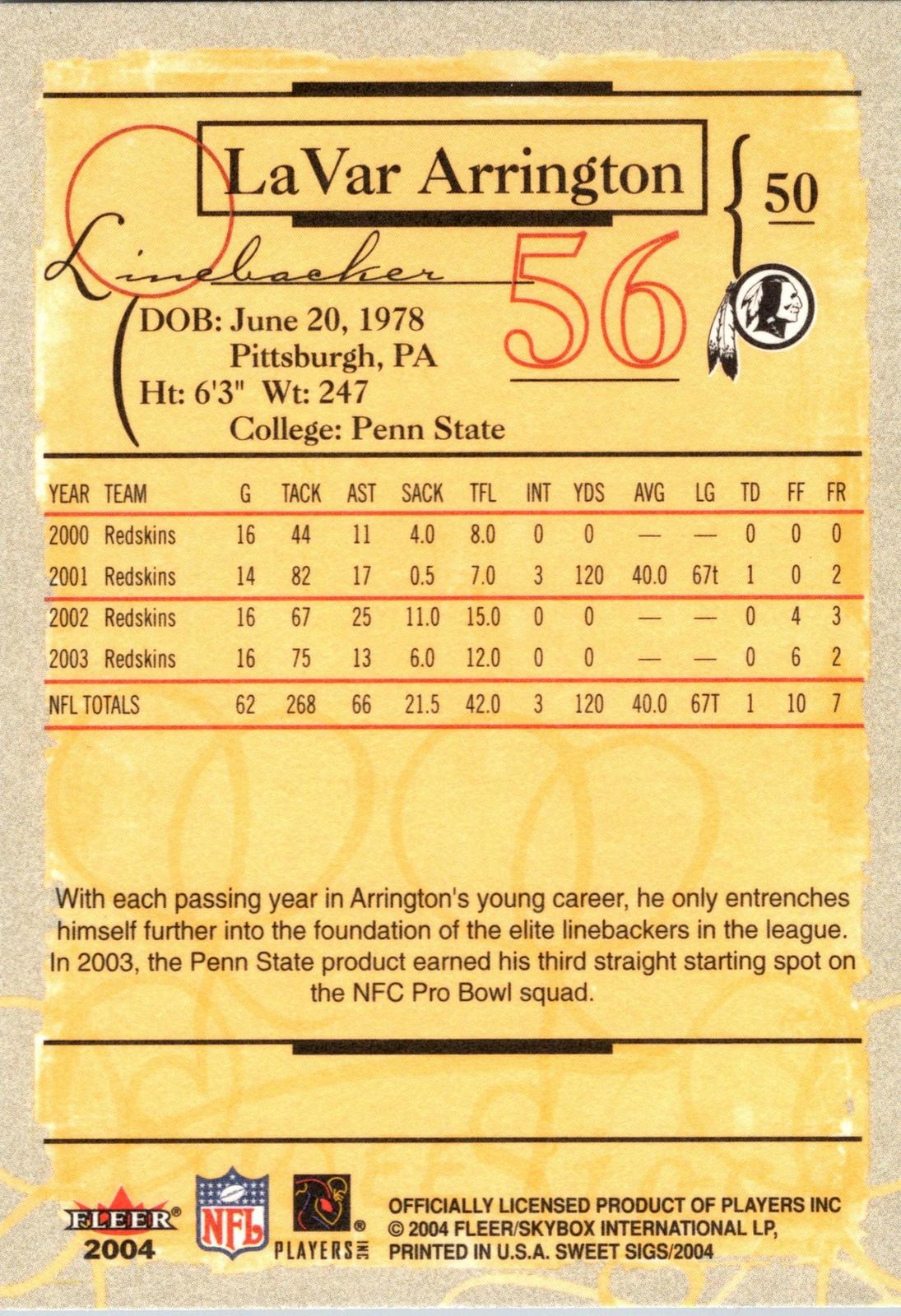 2004 Fleer Sweet Sigs #50 LaVar Arrington