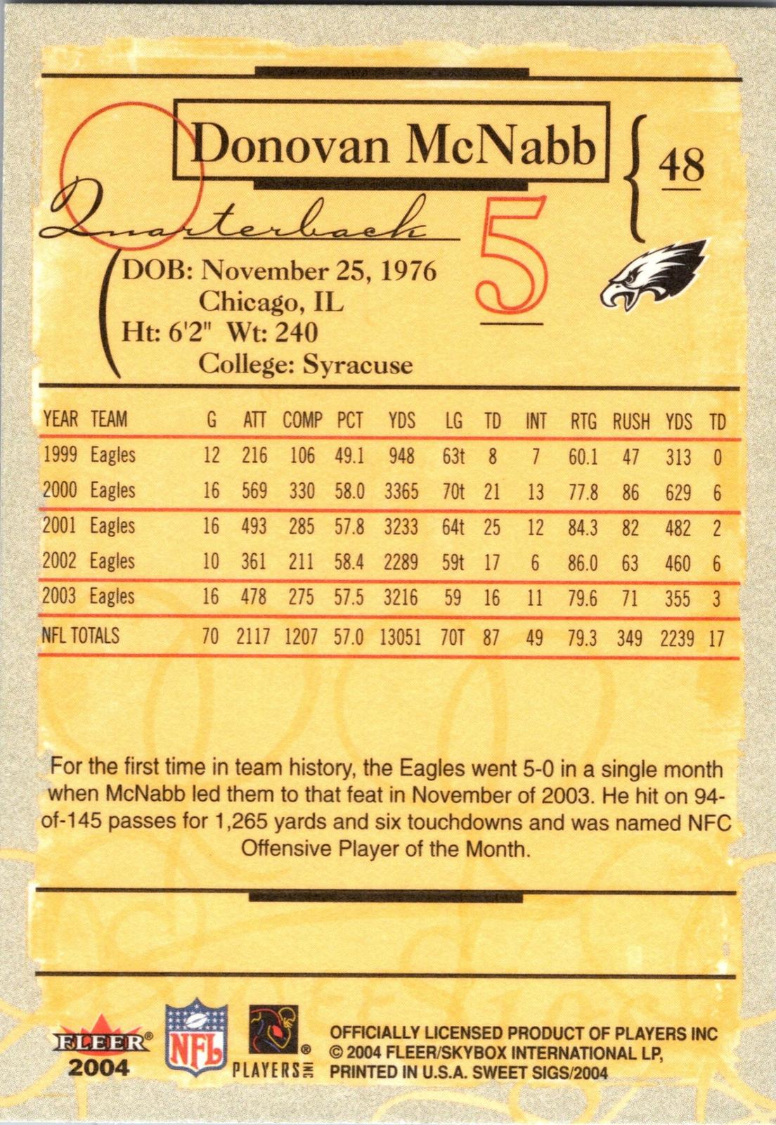 2004 Fleer Sweet Sigs #48 Donovan McNabb