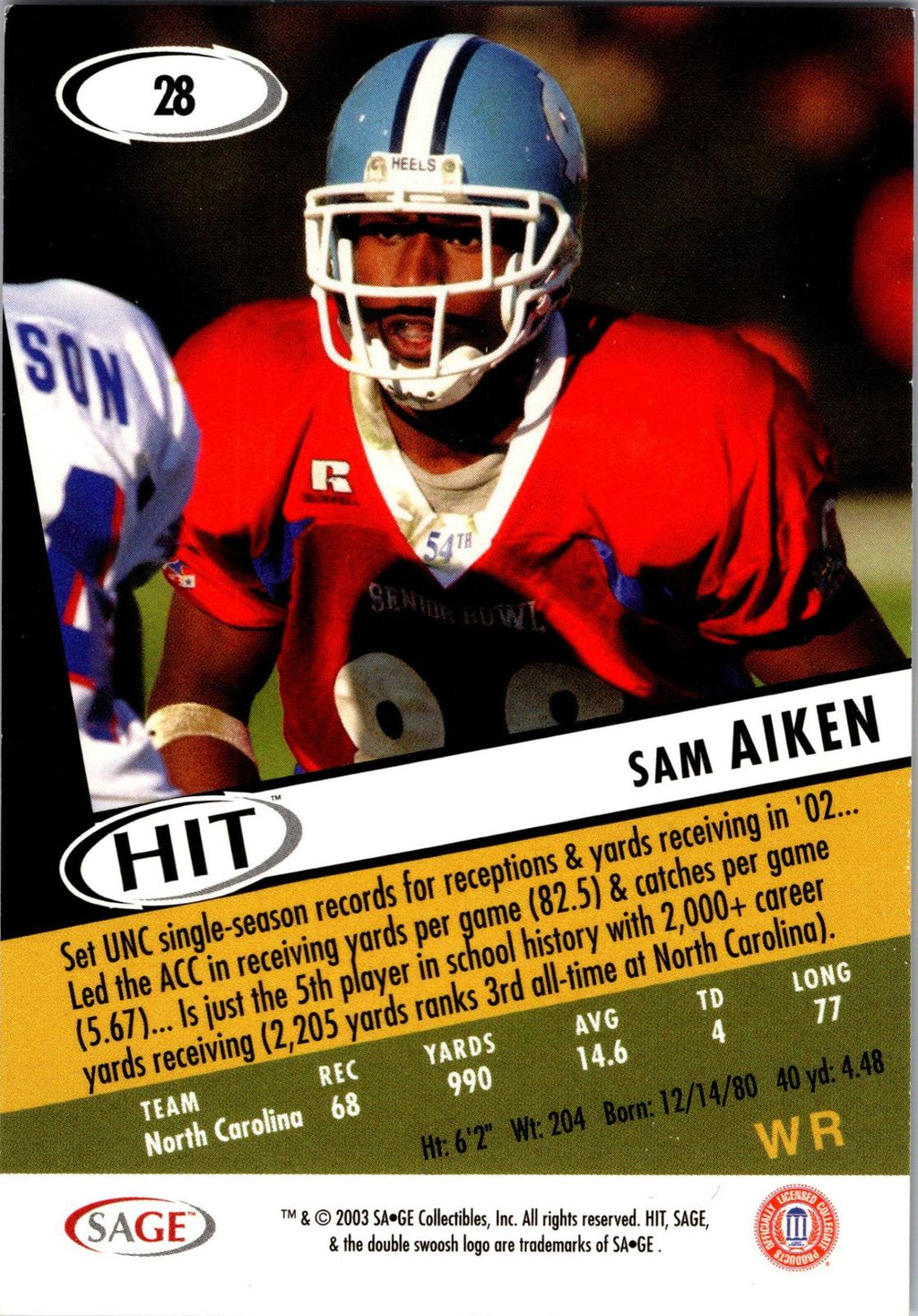 2003 SAGE HIT #28 Sam Aiken