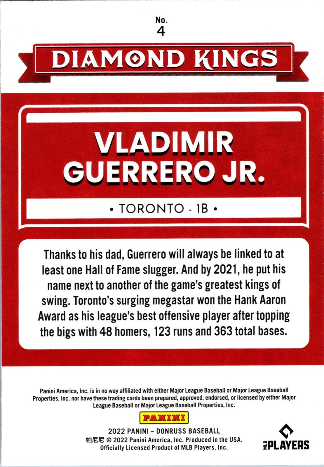 2022 Donruss #4 Vladimir Guerrero Jr. Liberty
