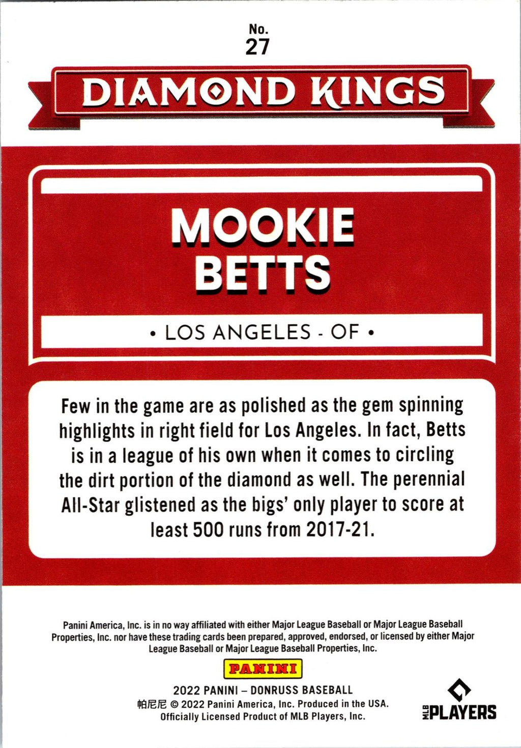 2022 Donruss #27 Mookie Betts