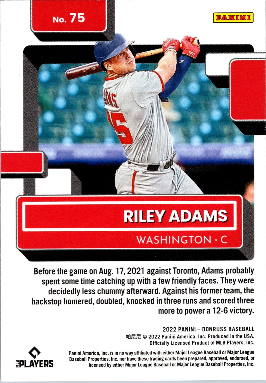 2022 Donruss #75 Riley Adams Holo Blue