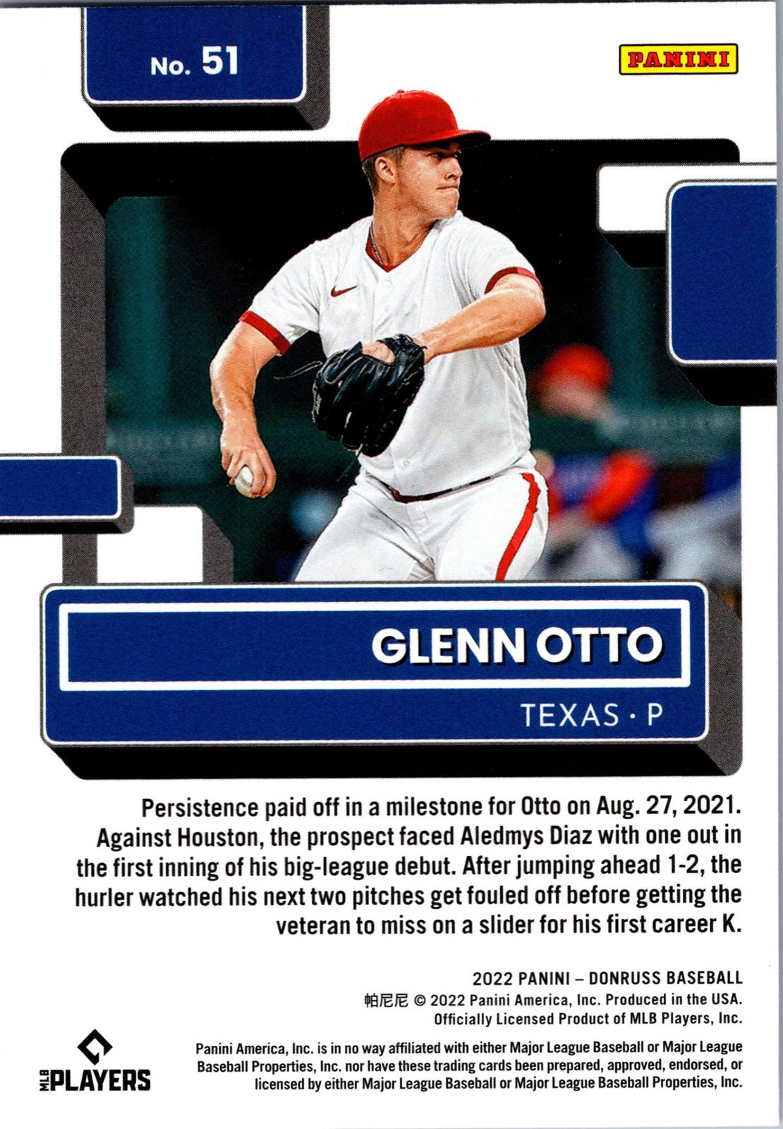 2022 Donruss #51 Glenn Otto Holo Blue