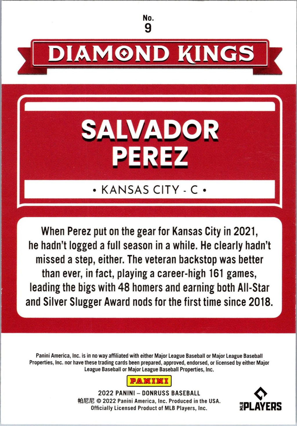 2022 Donruss #9 Salvador Perez Holo Blue