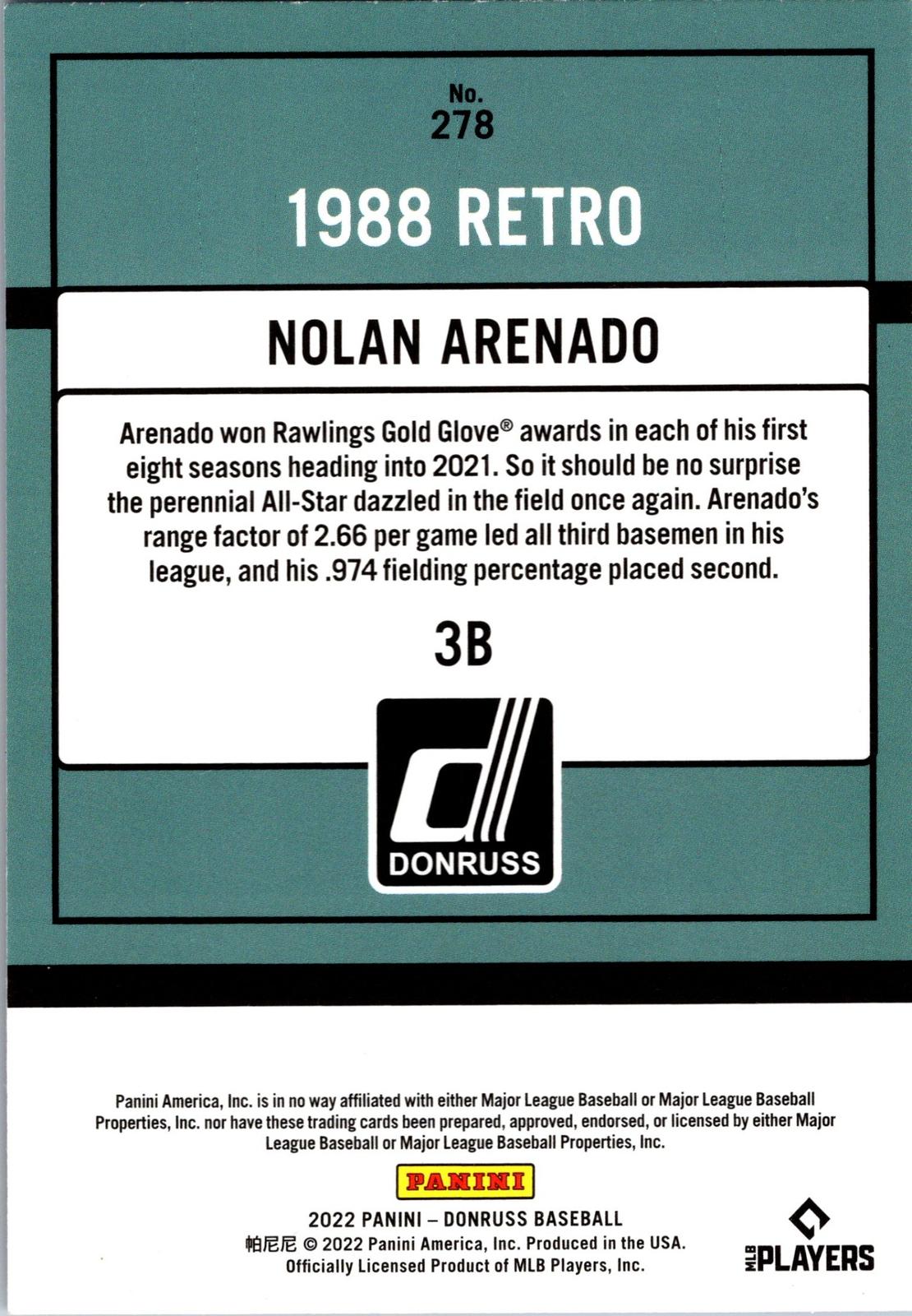 2022 Donruss #278 Nolan Arenado Holo Blue