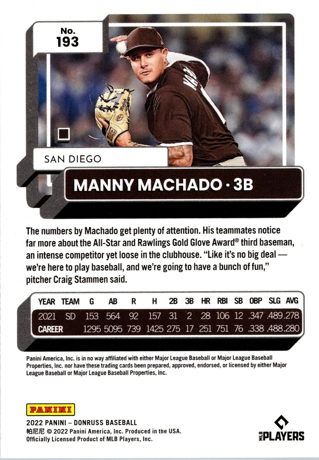 2022 Donruss #193 Manny Machado Holo Purple
