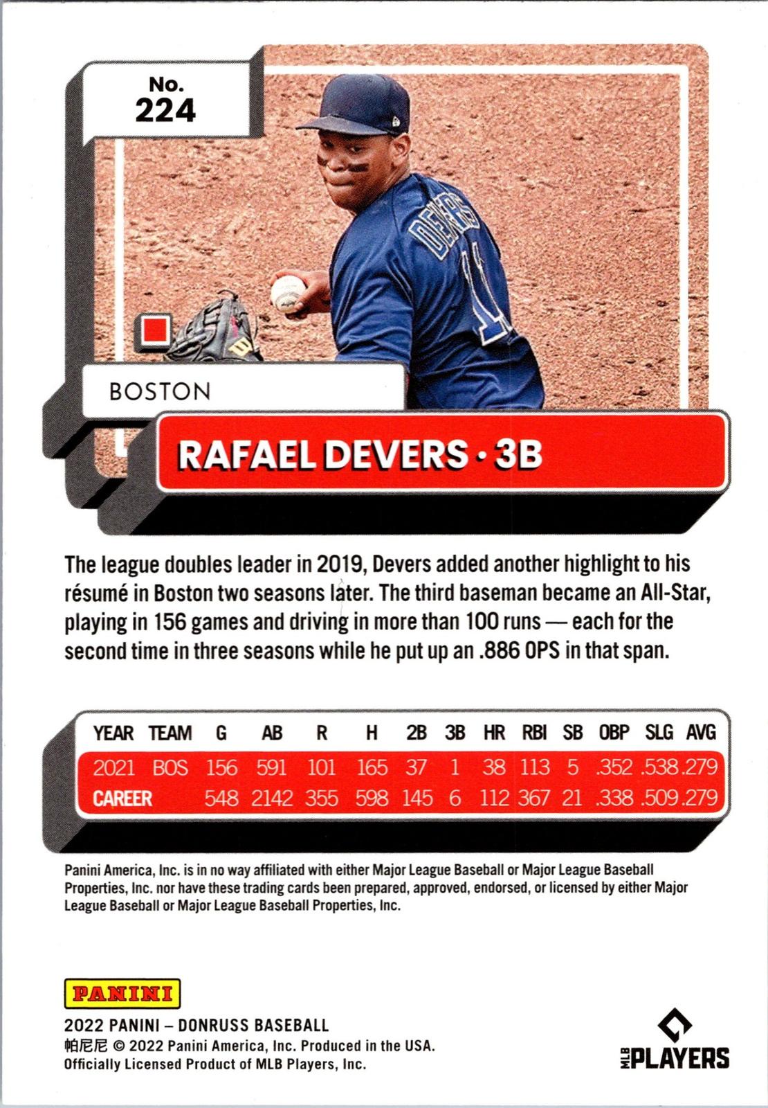 2022 Donruss #224 Rafael Devers Holo Blue