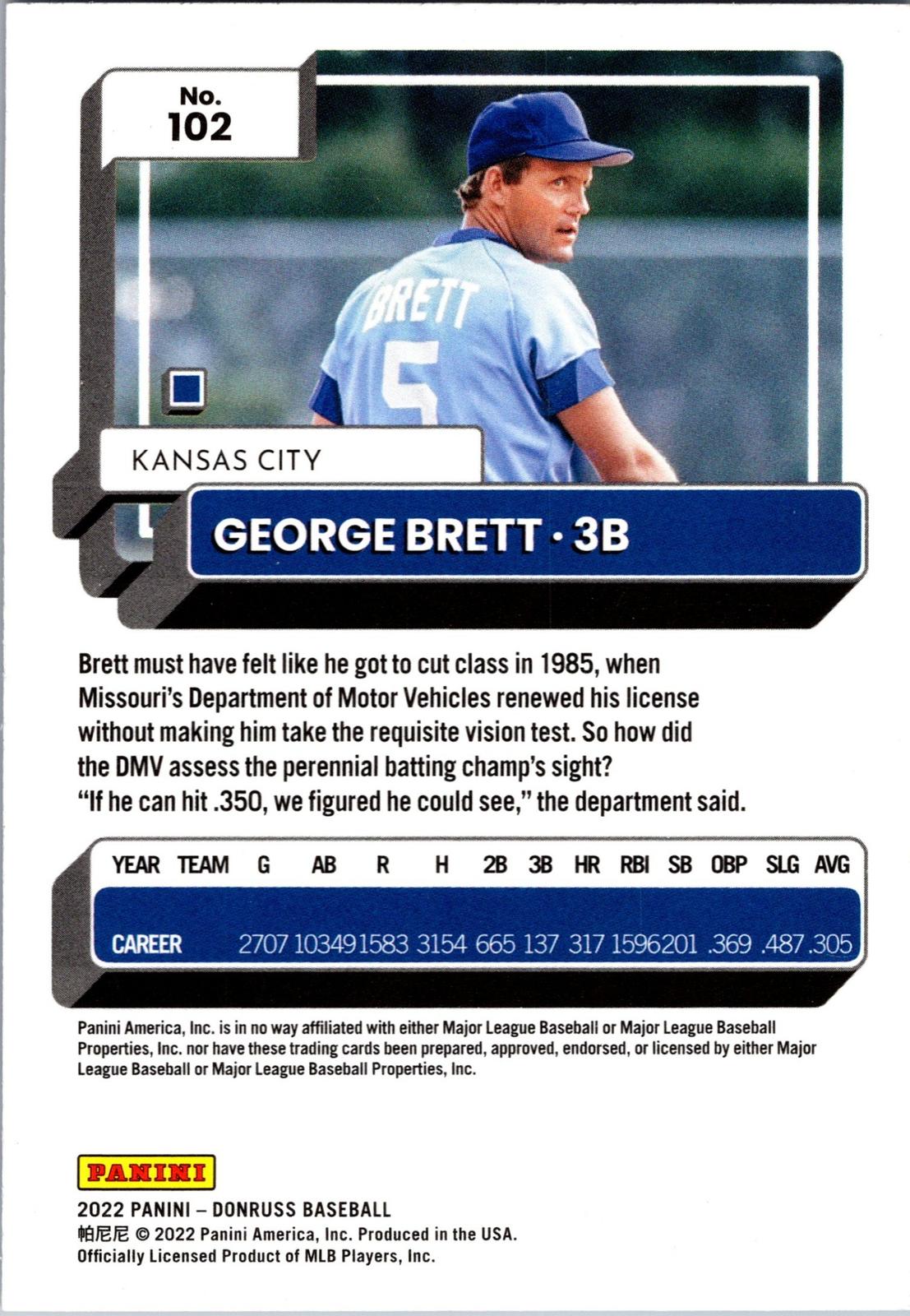 2022 Donruss #102 George Brett Holo Blue