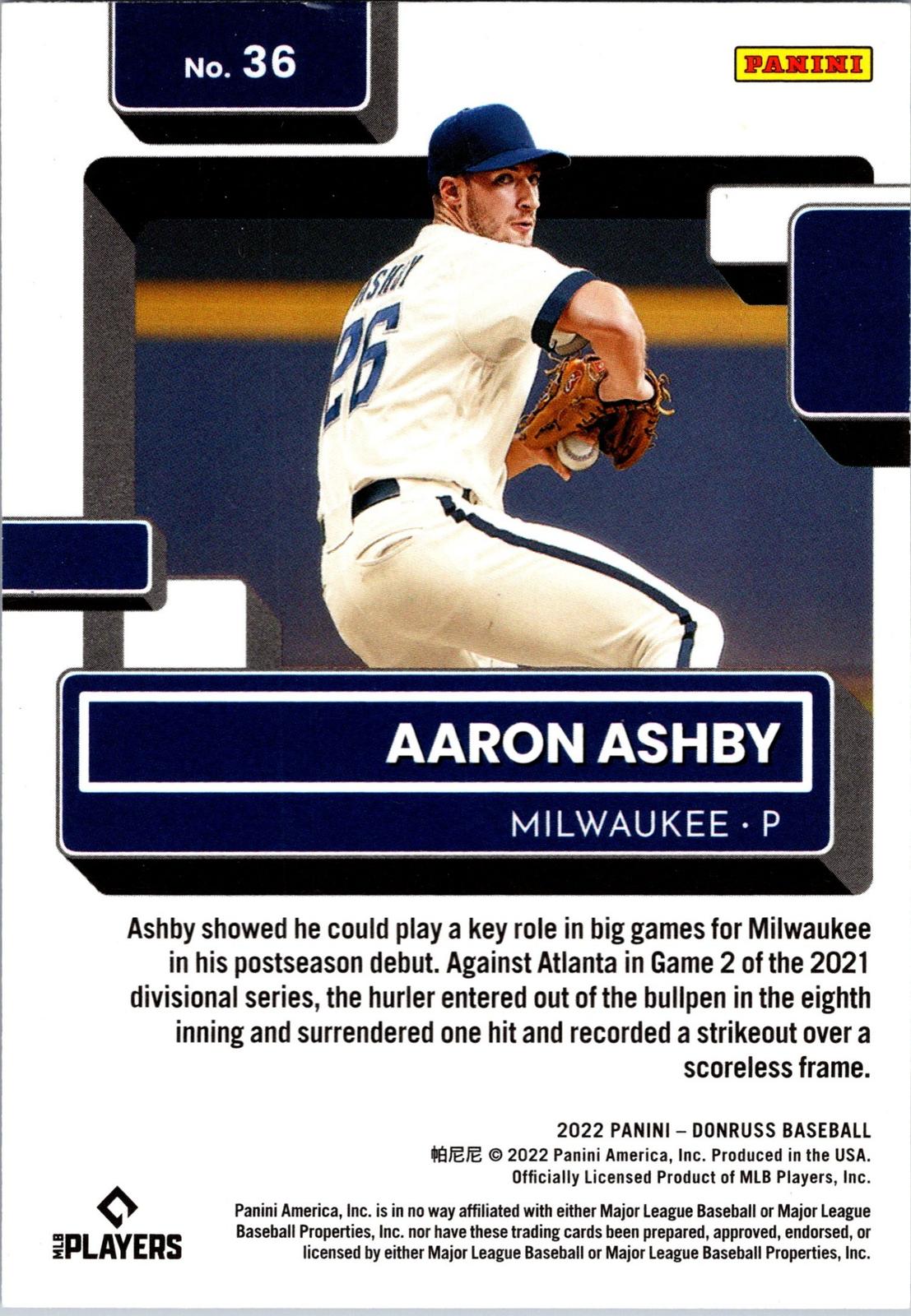 2022 Donruss #36 Aaron Ashby Holo Blue