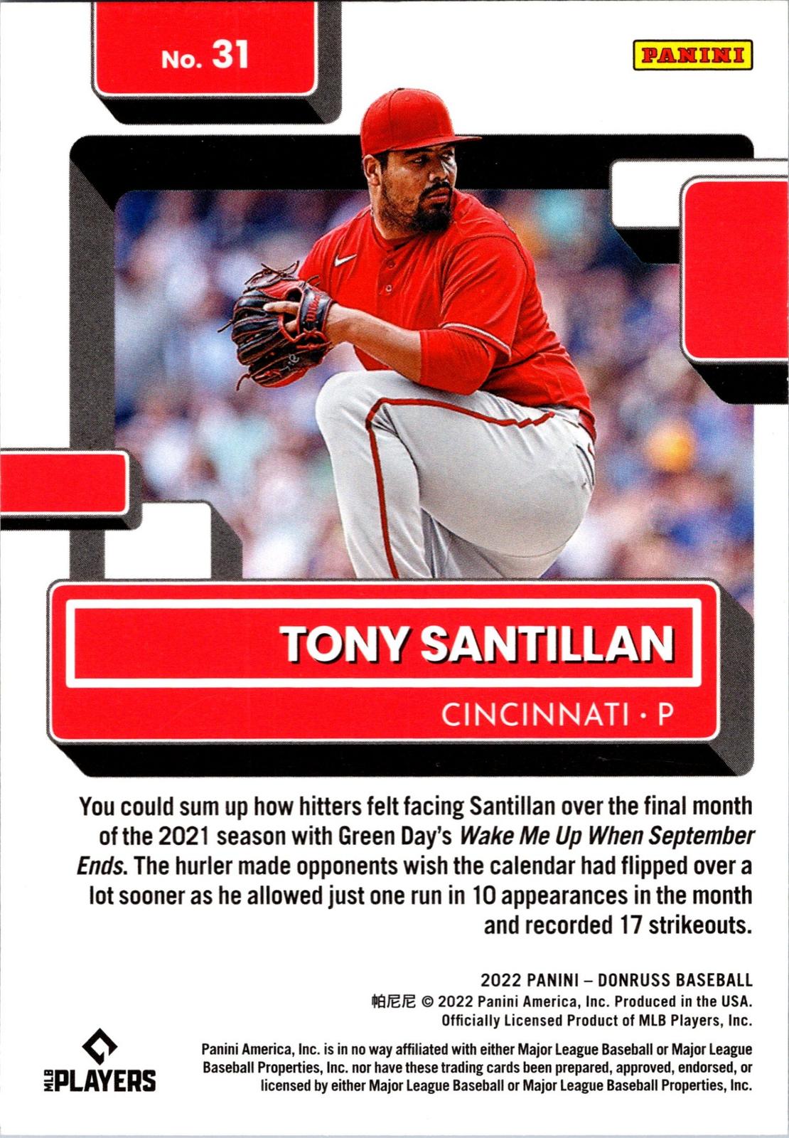 2022 Donruss #31 Tony Santillan Holo Blue