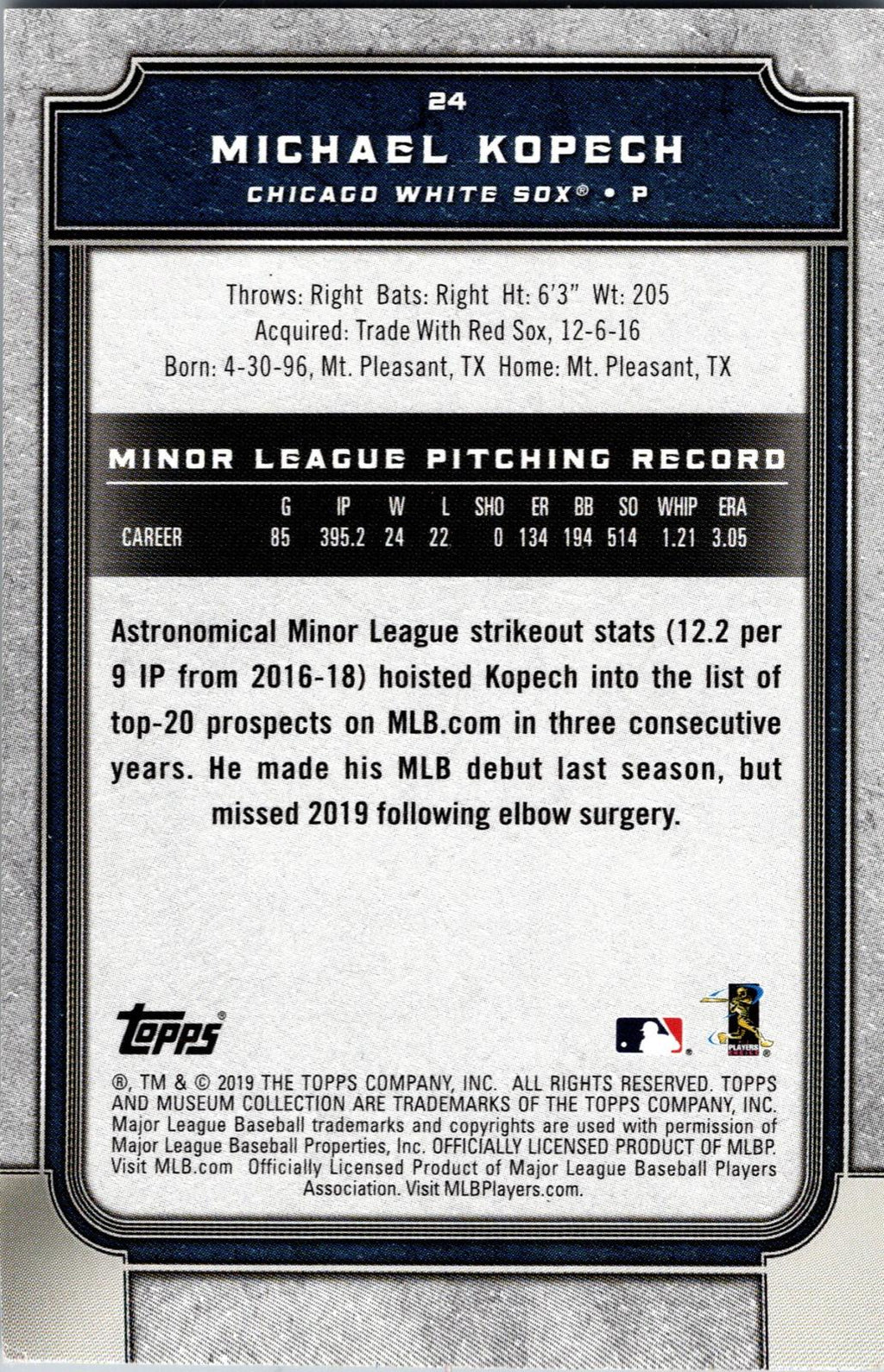 2019 Topps Museum Collection #24 Michael Kopech