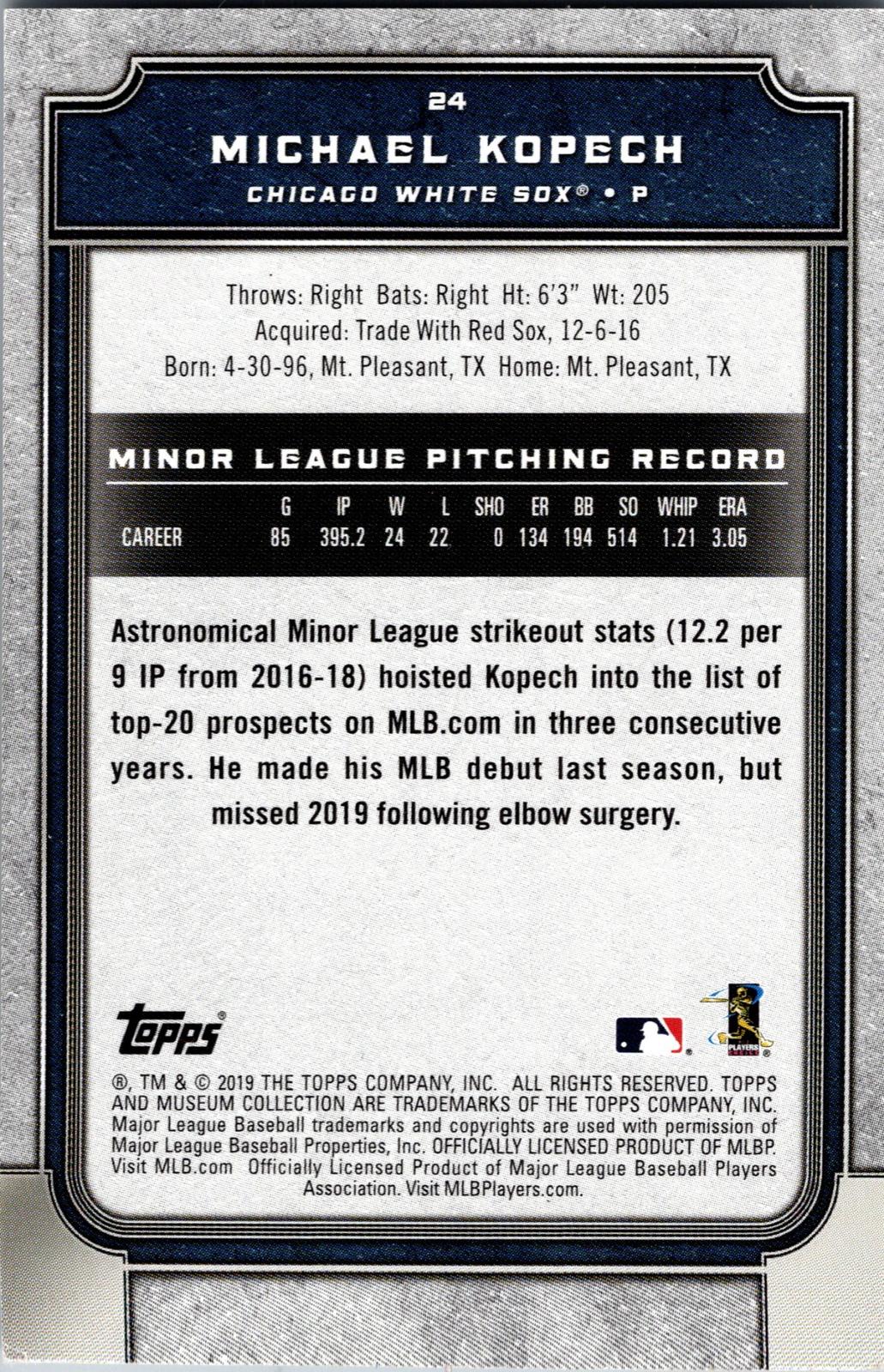 2019 Topps Museum Collection #24 Michael Kopech