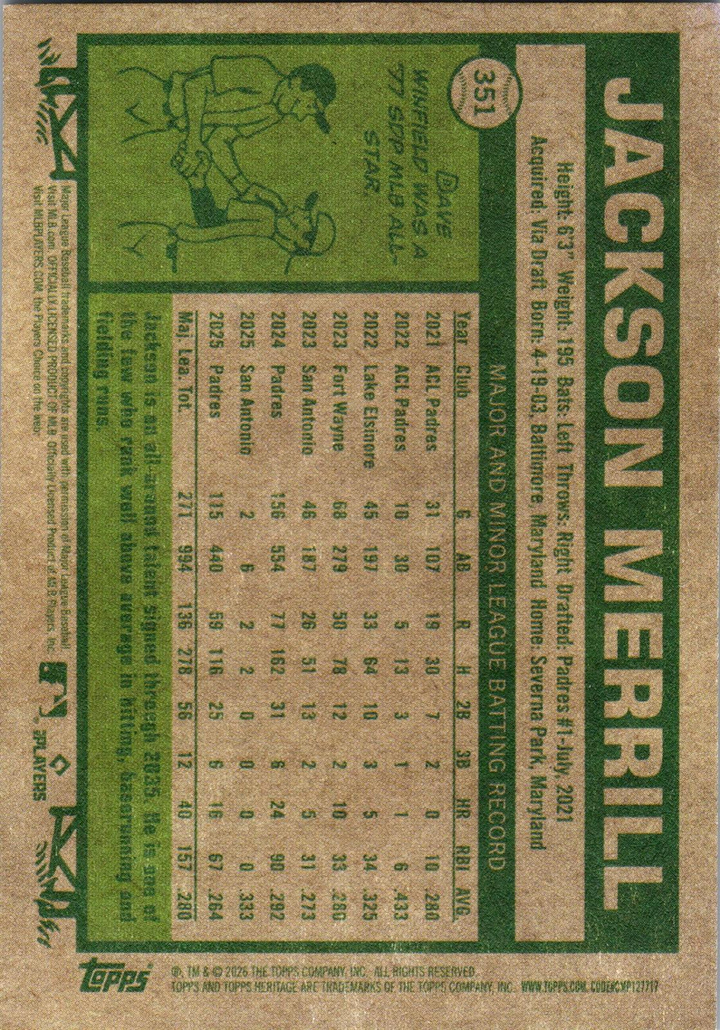 2026 Topps Heritage #351 Jackson Merrill