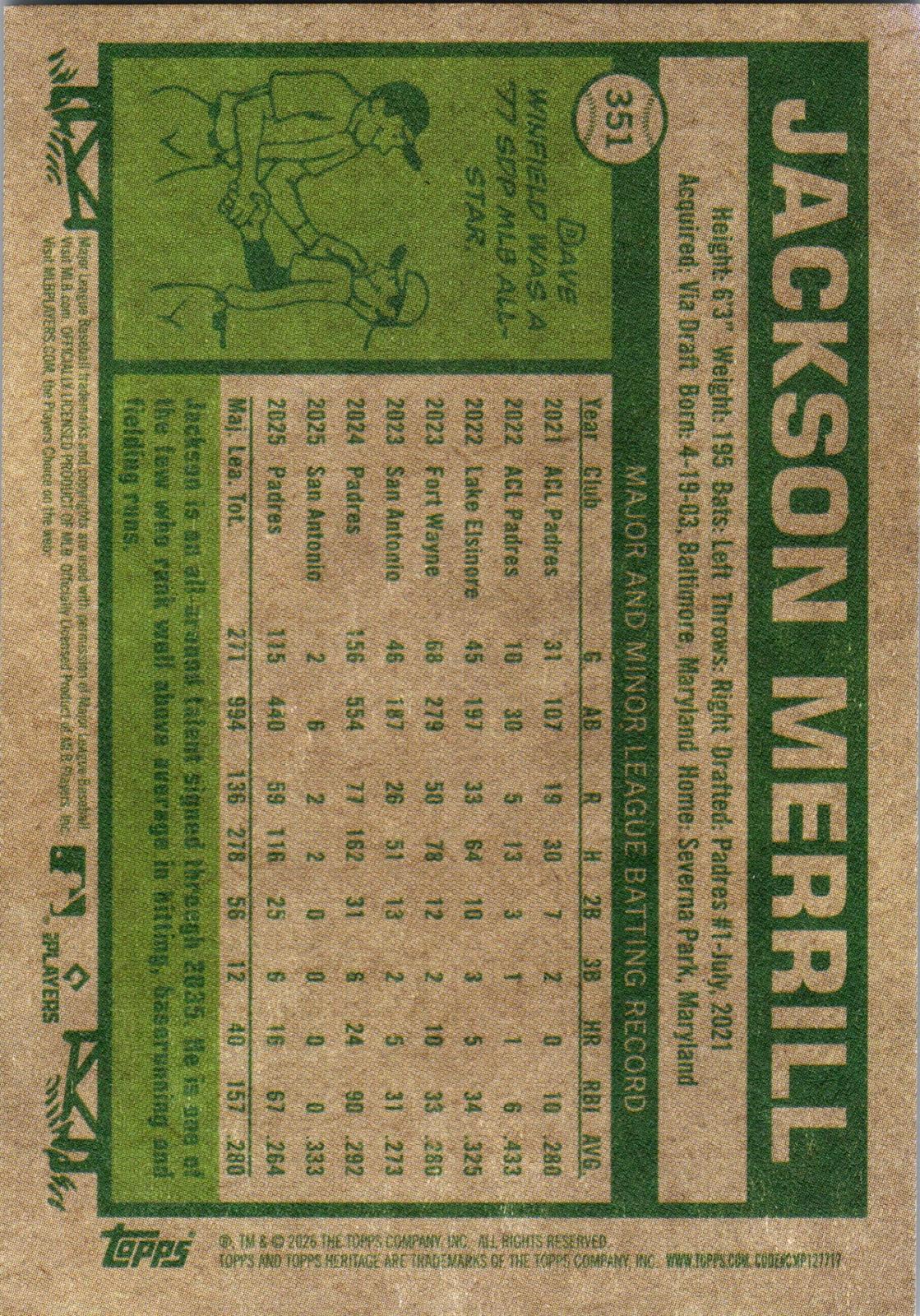 2026 Topps Heritage #351 Jackson Merrill