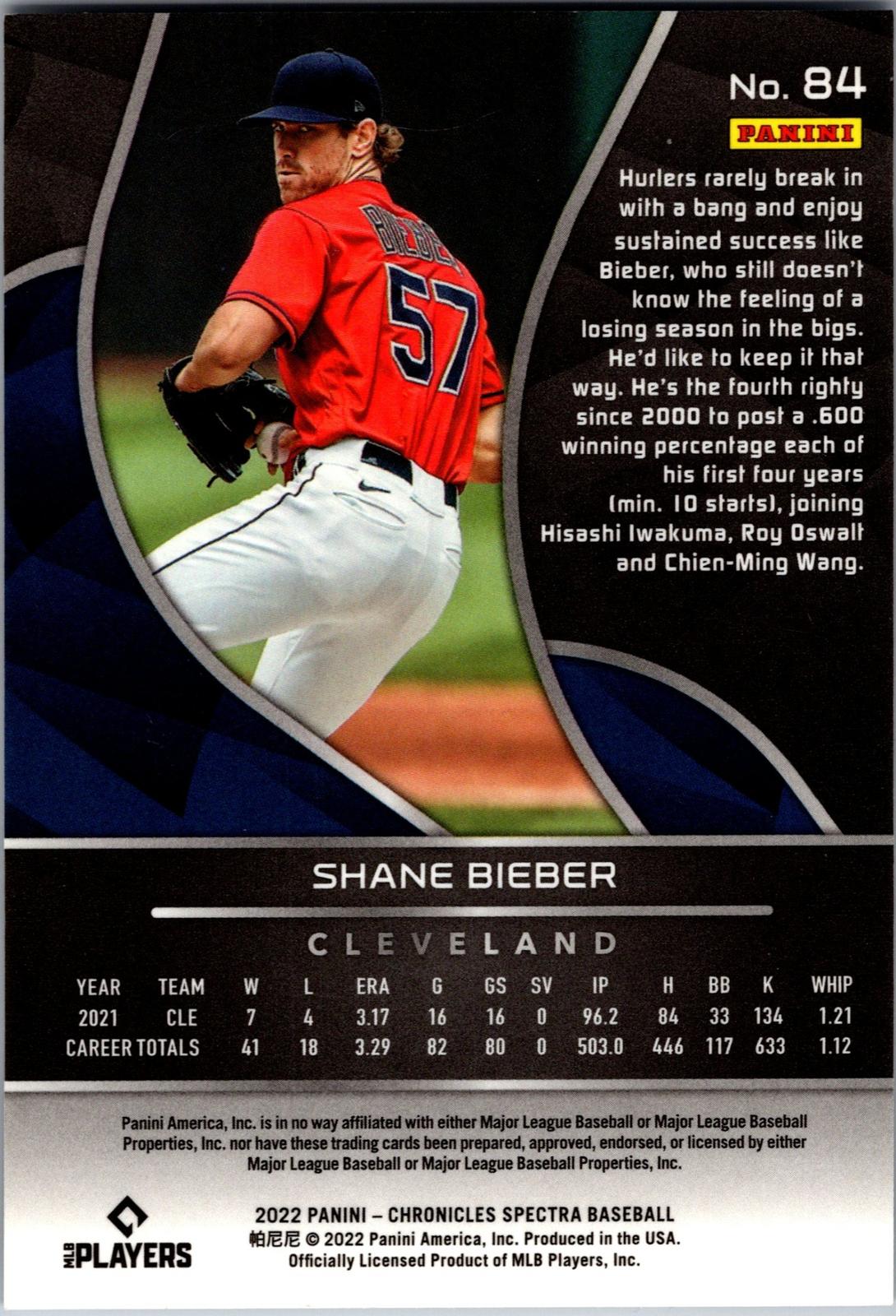 2022 Panini Chronicles #84 Shane Bieber Spectra