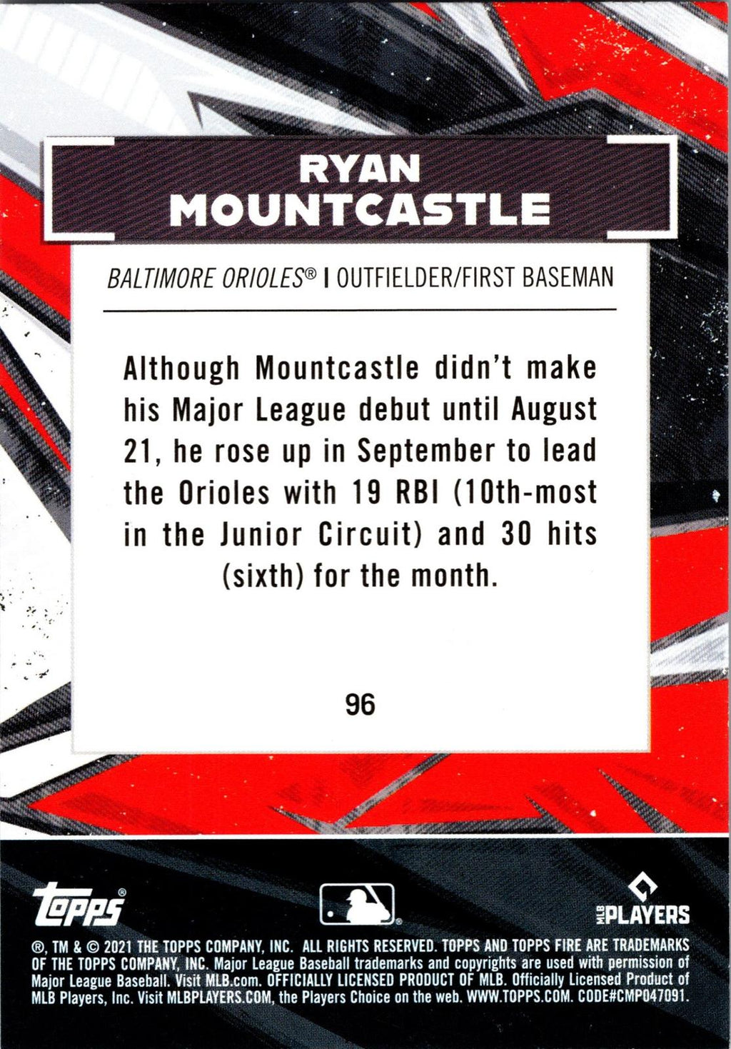 2021 Topps Fire #96 Ryan Mountcastle