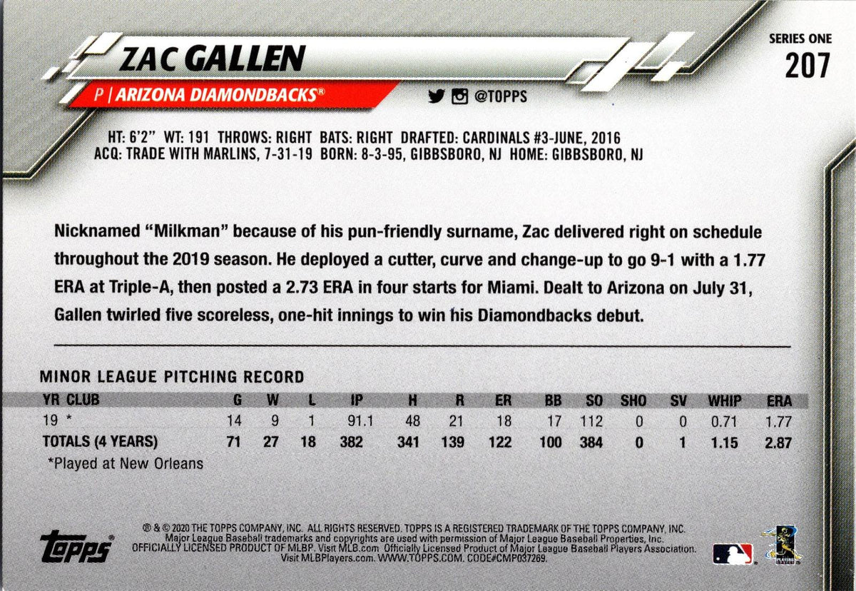 2020 Topps Arizona Diamondbacks #AZ-10 Zac Gallen