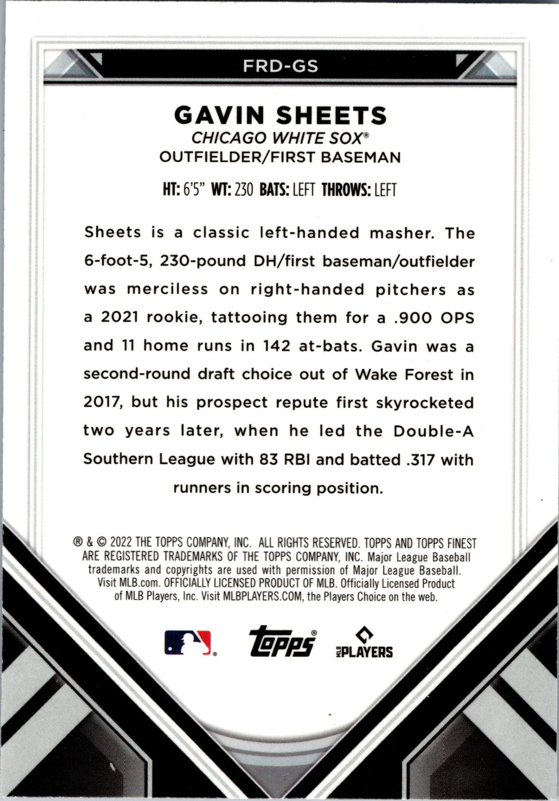 2022 Finest #FRD-GS Gavin Sheets Finest Rookies Design Variations