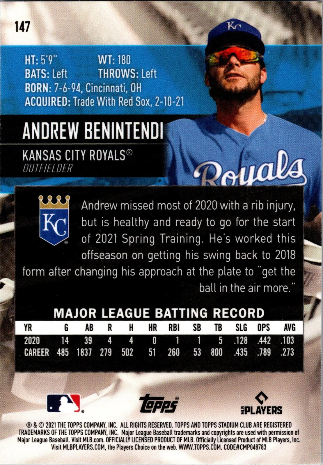 2021 Stadium Club Chrome #147 Andrew Benintendi