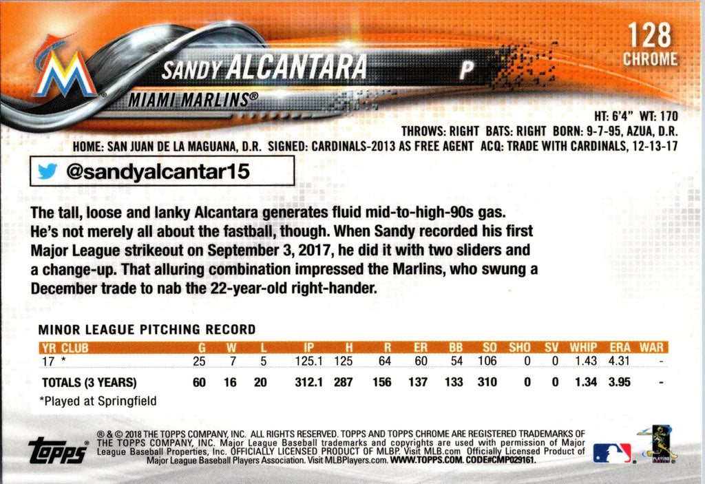 2018 Topps Chrome #128 Sandy Alcantara Refractor