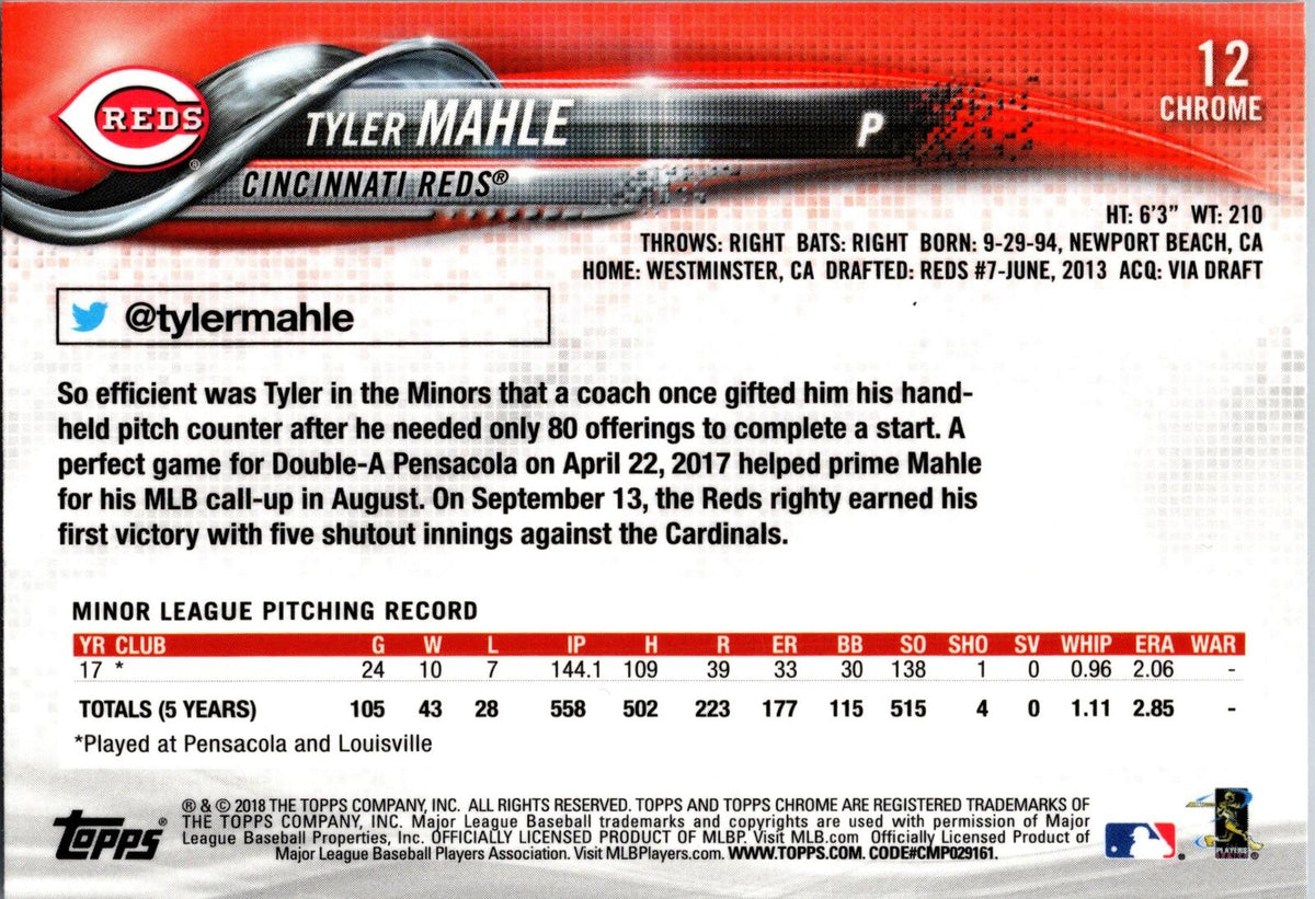2018 Topps Chrome #12 Tyler Mahle Refractor