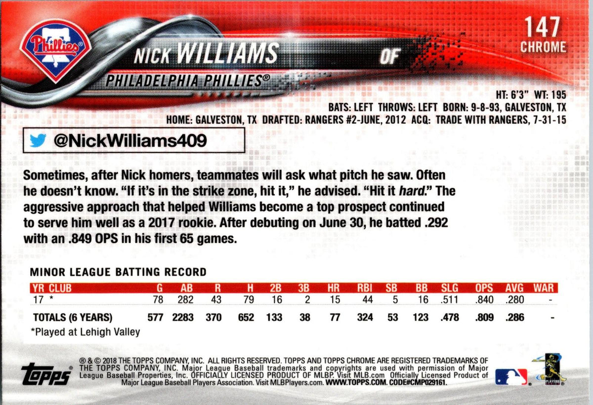 2018 Topps Chrome #147 Nick Williams
