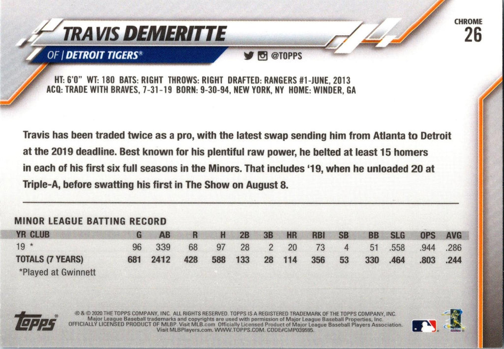 2020 Topps Chrome Celebration of the Decades #26 Travis Demeritte