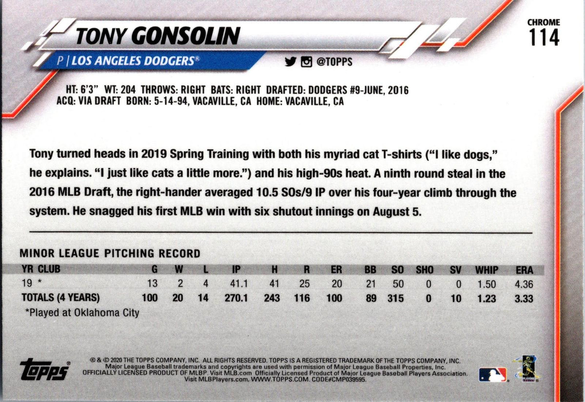 2020 Topps Chrome #114 Tony Gonsolin