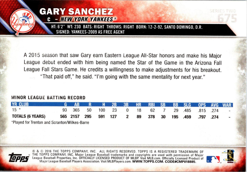 2016 Topps #675 Gary Sanchez