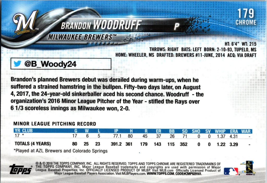 2018 Topps Chrome #179 Brandon Woodruff